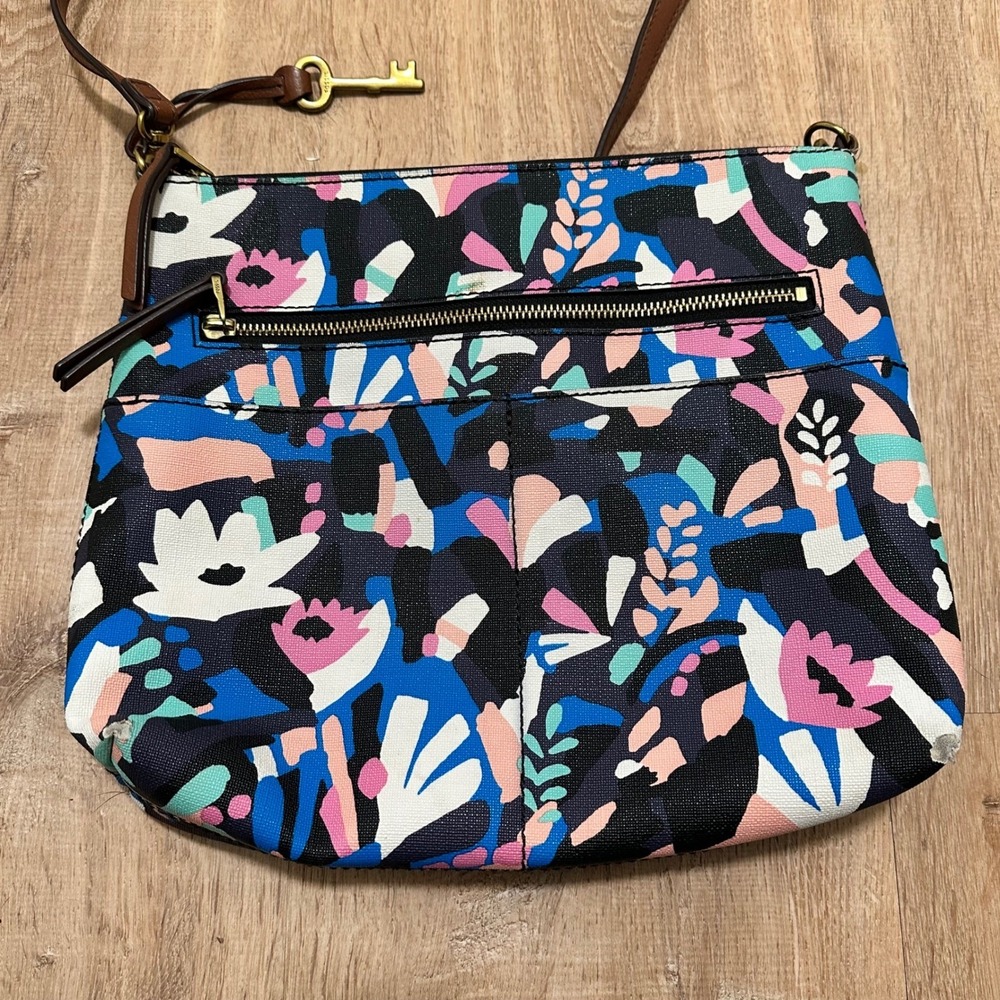 Fossil | Women's Multicolor Fiona Abstract‎ Floral Coated Canvas Crossbody Bag - Picture 6 of 12